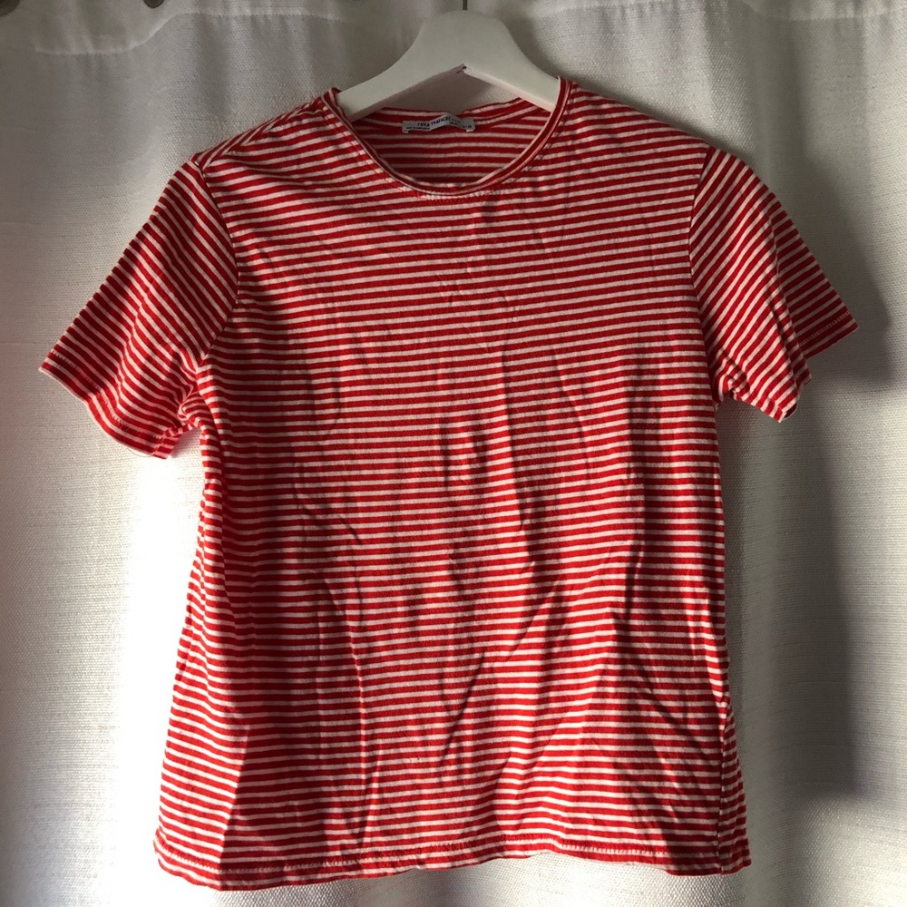 Zara Trafaluc s/s18 Red Striped Tee in Small